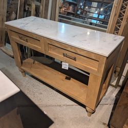 Handcrafted Console With Marble Top In teak Finish