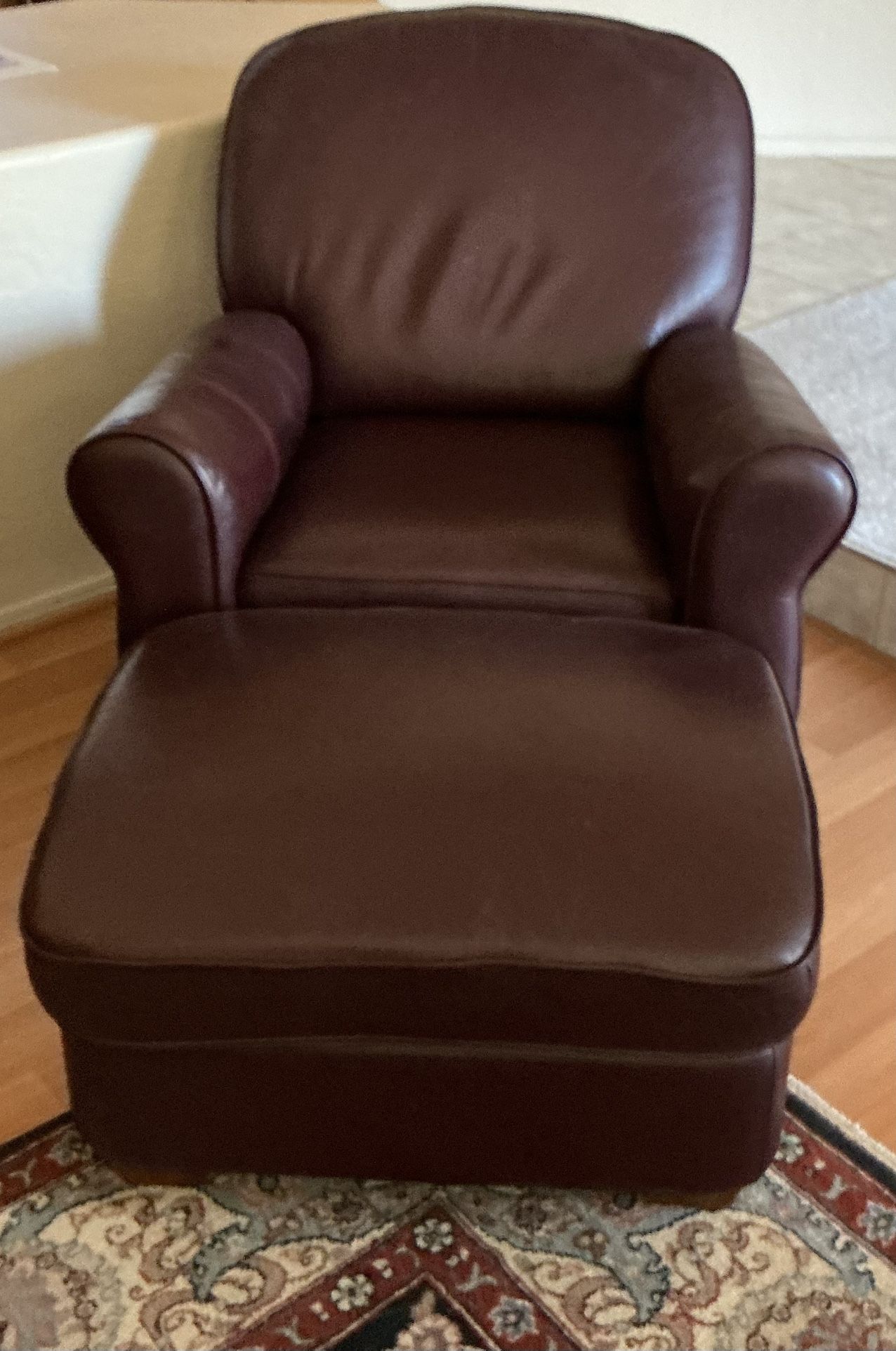 Burgundy Leather Chair And Ottoman By Lane