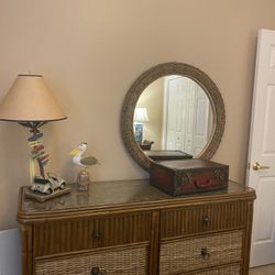 Beautiful Rattan Double Dresser and Mirror