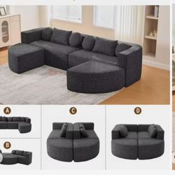 Compression Sofa With Deep Seating And Curved Design 