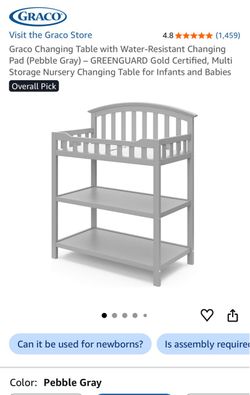 Graco Pebble Gray Changing Table With Changing Pad