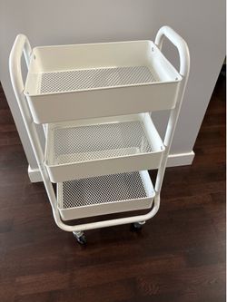 White 3-Tier Metal Rolling Cart 31.5 H