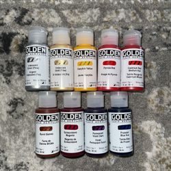 Golden Fluid Acrylics Paint Bundle - Minis (9 Colors 1fl oz Bottles)