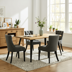 Homy Casa LANCELOT+NUTTON 5PC Dining Set 63" Table with 4 Upholstered Chairs in Charcoal Fabric