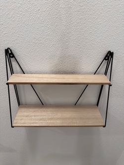 2-Tier Wood and Metal Wall Shelf