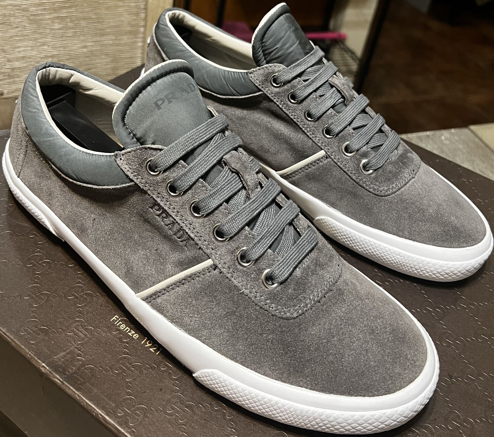 PRADA MILANO Gray Low Top Suede Sneaker | Size PRADA 7 | US 9 | 4E2134
