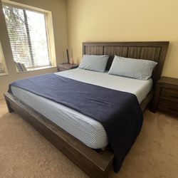 King Bed with 2 Nightstands and tuft and Needle mattress and dresser