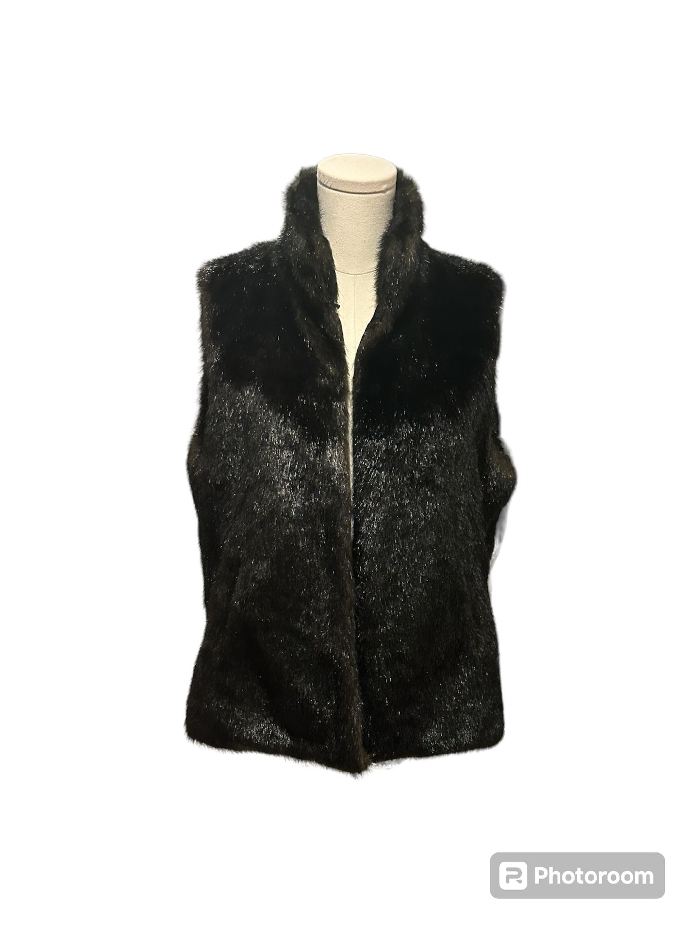Simply Vera by Vera Wang Brown Faux Fur Vest Women's Size L Lined Pockets Vegan