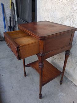 Antique Wood Side Table with Drawer 28 Inches Tall and  16 Inches Wide