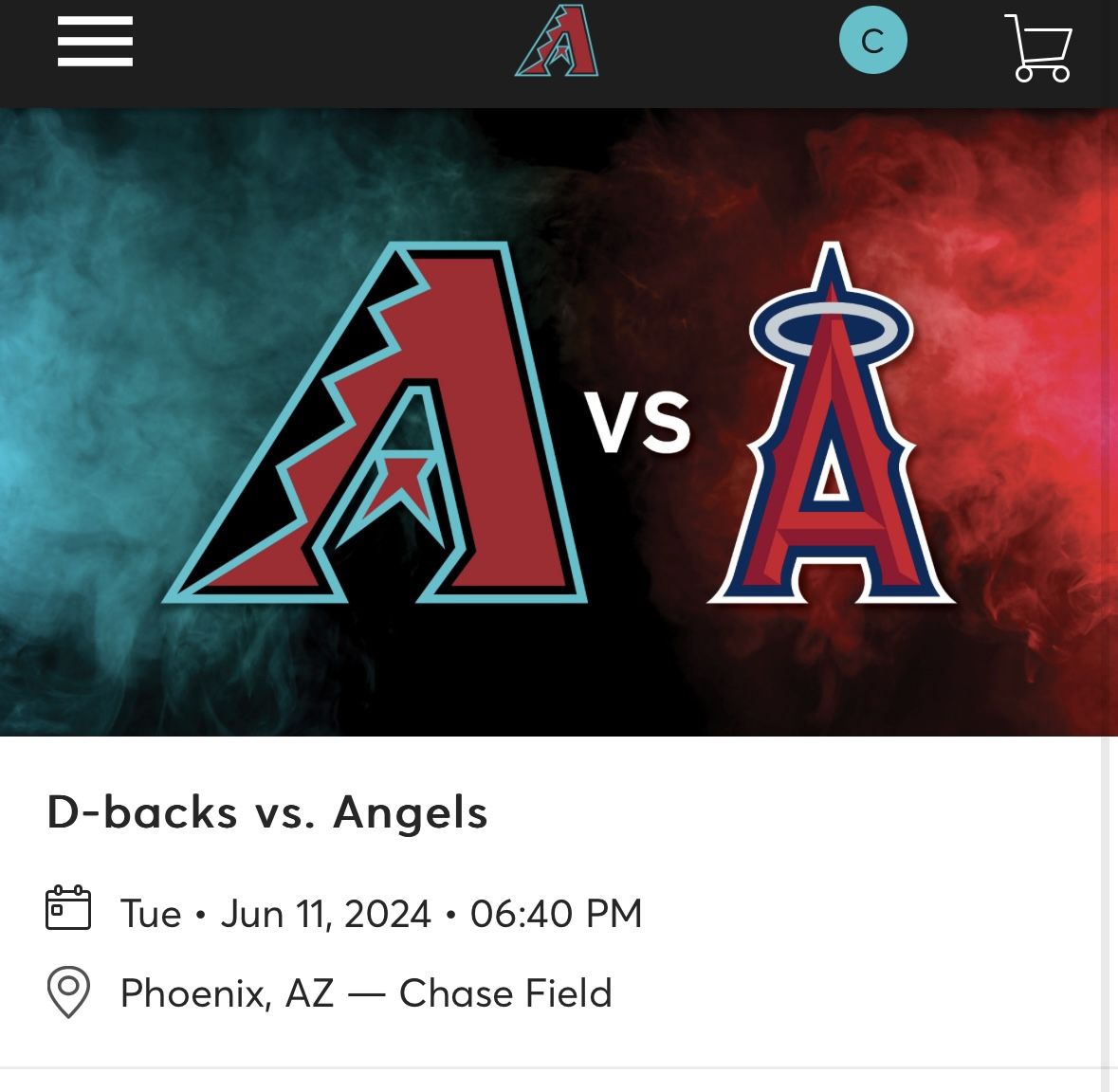 Arizona Diamondbacks VS Anaheim Angels 6/11/24 6:40pm