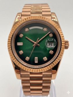 Luxury Men's Watch – Rose Gold with Green Dial / Reloj de Lujo para Hombre – Rose Gold con Cara Verde