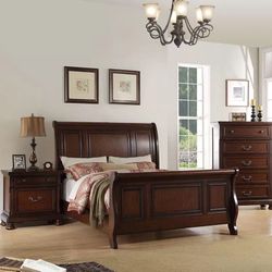 Cherry Wood Sleigh Bed - Master Bedroom Furniture