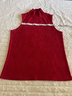 Red pleated mock neck sleeveless knit stretch tank XL