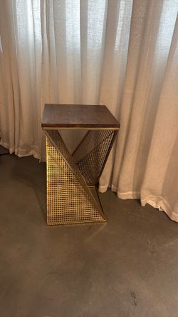 Modern Geometric Gold & Wood Accent Table / Side Table