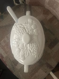 White Ceramic Covered Soup Tureen with Ladle