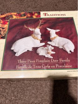 Three piece porcelain deer family