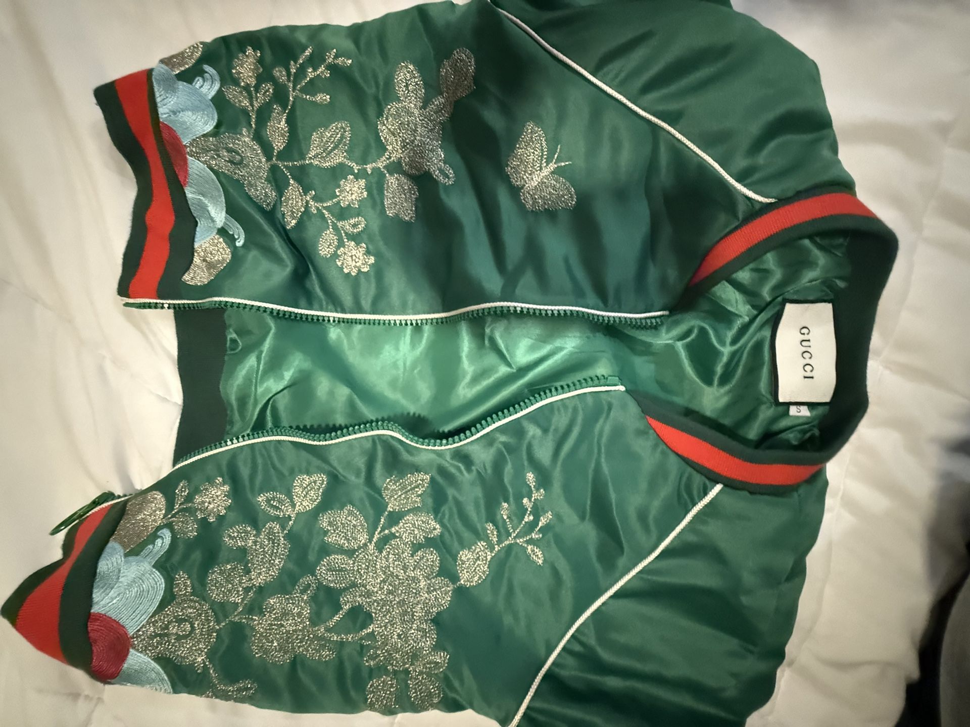 gucci runway duchesse green bomber jacket