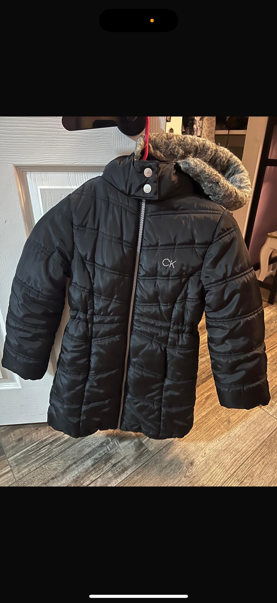 Calvin Klein Little Girls Black Long Sleeve Trim Hooded Puffer Jacket NWT