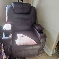 Brown Faux Leather massage and heat Recliner Chair with Cup Holders