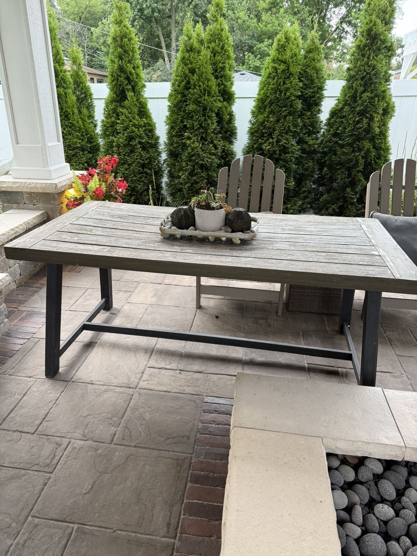 Outdoor Table Chairs And Bench + 3 Bar Height Stools