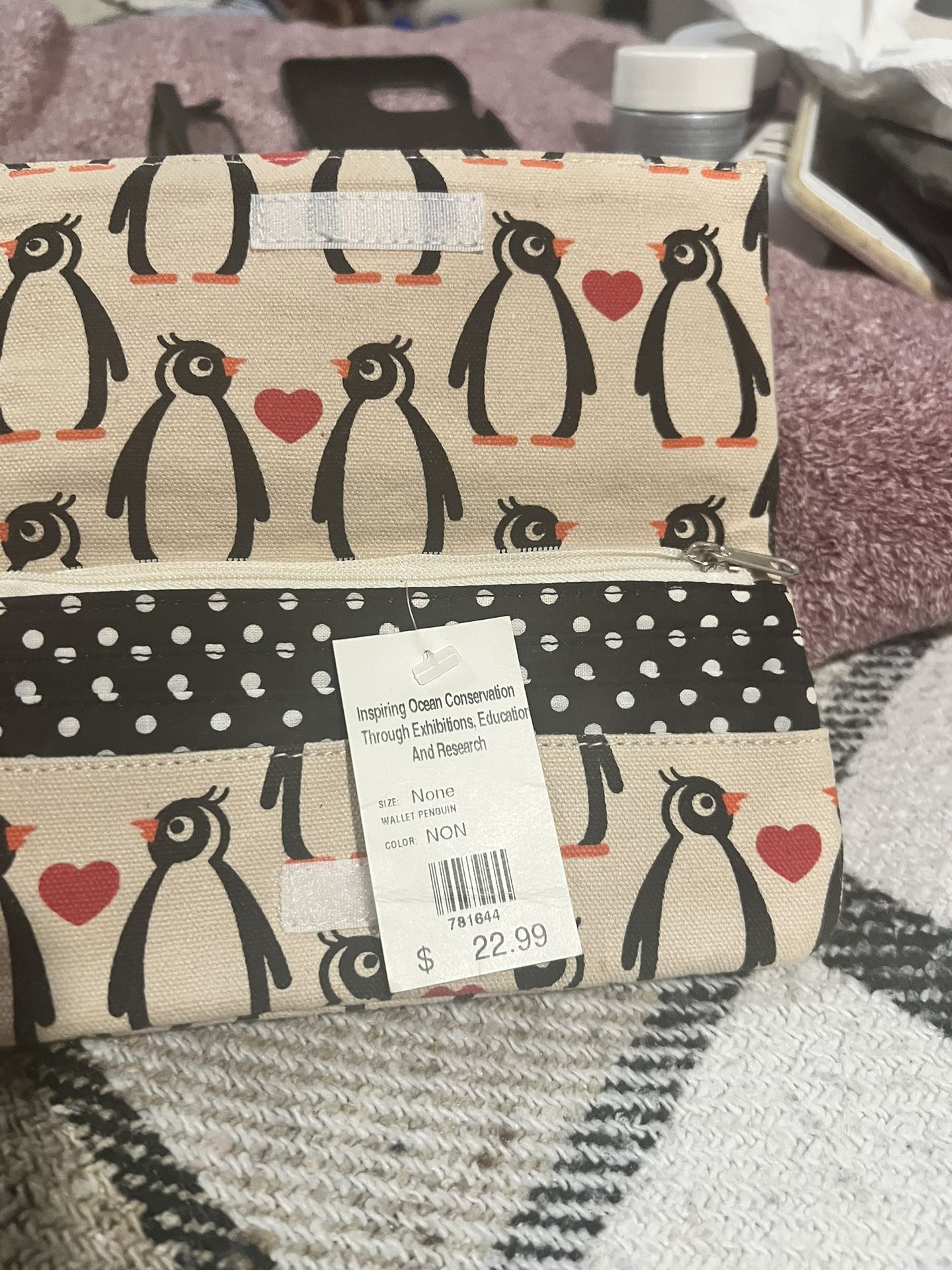 Brand New Roomy Canvas Penguin Wallet. Super Cute