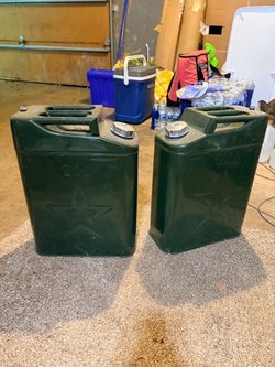 Two 20L Military Style Metal Jerry Cans