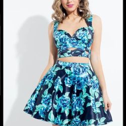 Rachel Allan Sleeveless Short Two-Piece Floral Satin Dress