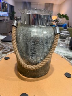 Mercury Glass Lantern Rope Handle + Square Glass Tealight Lantern – Metal Handle