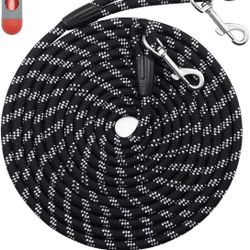 Long Dog Leash for Dog Training 16ft, Reflective Threads Rope Dog Leash - Black