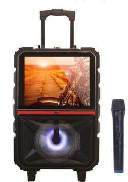 New!! 8" bluetooth speaker with 14" screen karaoke machine with stand and 2 wireless microphones.