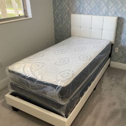 Twin Size Bed Frame With Mattress New Bedroom Furniture Set 3PCS TWIN BED + TWIN MATTRESS + TWIN BOXSPRING 