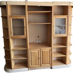 Scandinavian Style Entertainment Center with Bookshelf & Display Cases