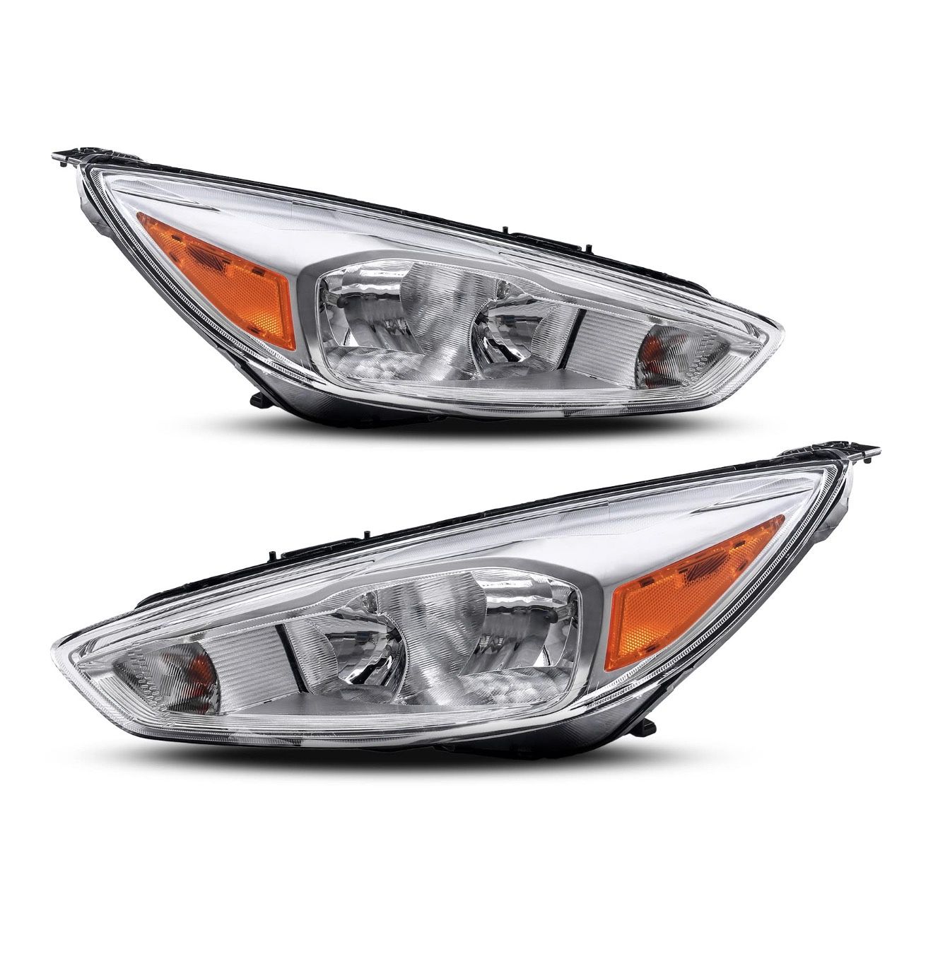 For 2015 2016 2017 2018 Ford Focus 3rd Gen Halogen OE Style Headlight Assembly Replacement for 15-18 Focus Head Lights Driver and Passenger Side, Chro