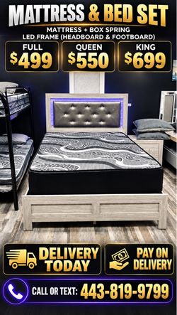 🌟 Bed Frame with LED Headboard and Dynamic Mattress Set