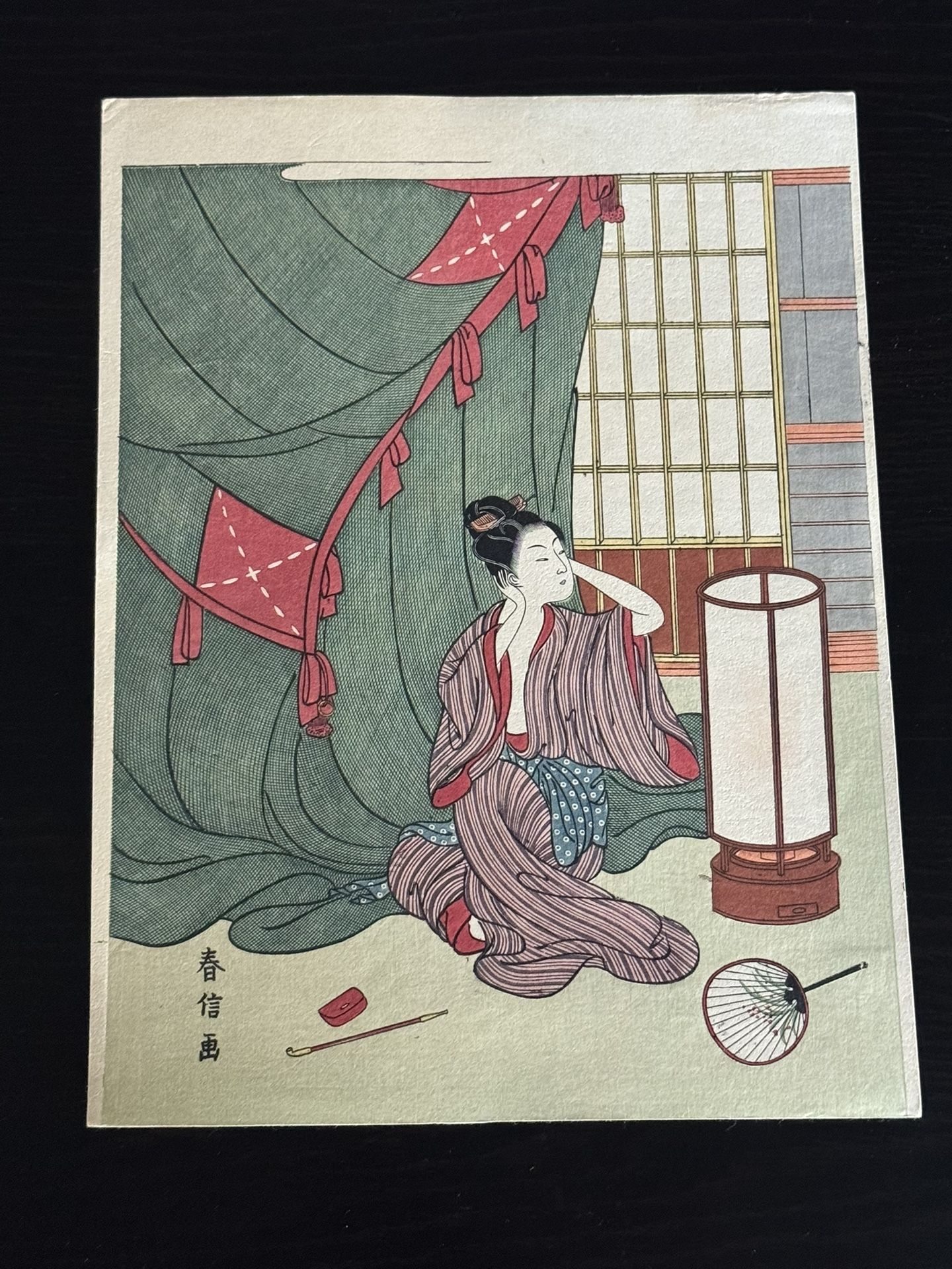 Vintage Woodblock Print by Suzuki Harunobu "Kaminari (Thunder)"