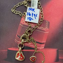 14K Solid Gold Chain and Pendants For Wedding 16.8Gr 18 Inches Long 