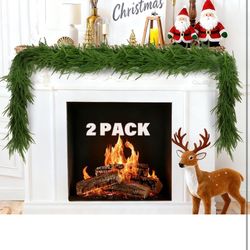 2-Pack 9FT Artificial Norfolk Pine Garlands, Hyperzoo Realistic Winter Pine Christmas Greenery Garland for Mantle, Staircase, Banister, Fireplace, Doo