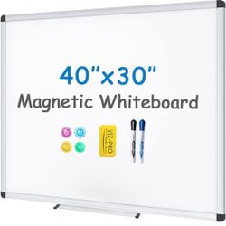 VIZ-PRO Magnetic Whiteboard/Dry Erase Board, 40 X 30 Inches, Includes 1 Eraser & 2 Markers & 4 Magnets

