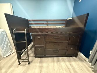 Samuel Lawrence Clubhouse Twin Mid Loft Bed AND Dresser Walnut