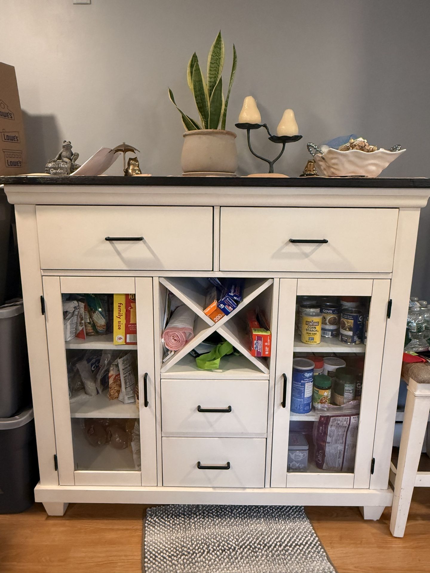 Farmhouse Style Sideboard / Storage Cabinet – Glass Doors, Drawers, & Wine Rack