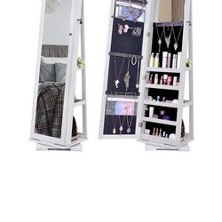 360 Degree Rotatable Jewelry Armoire With Full Mirror 