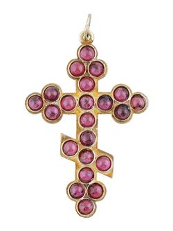 RUSSIAN GILT SILVER CROSS PENDANT WITH GARNETS