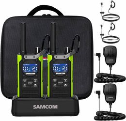 T5 FRS Two Way Radios with Speaker Mic, IP67 Waterproof Heavy Duty Walkie Talkies with Type C Rechargeable Dual Charger Flashlight FM Radio NOAA Long 