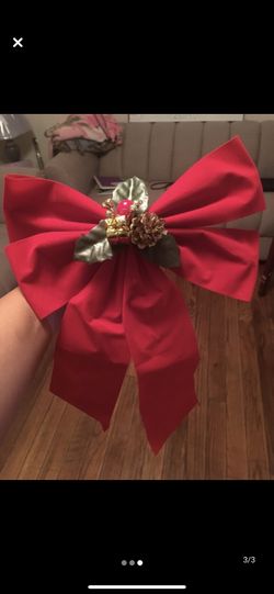 Christmas Red Velvet Gold Trim Bow Indoor/ Outdoor Wreath Bow Red Velvet Christmas Mail..