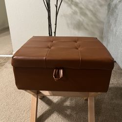 Brown Leather Storage Ottoman Chair 