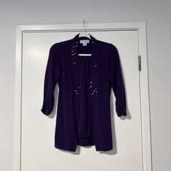 Sag Harbor Purple Cardigan with Stud Accents