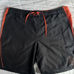 Nike Men's Board Shorts XL Gray/Orange Lined Drawstring Side Pockets
