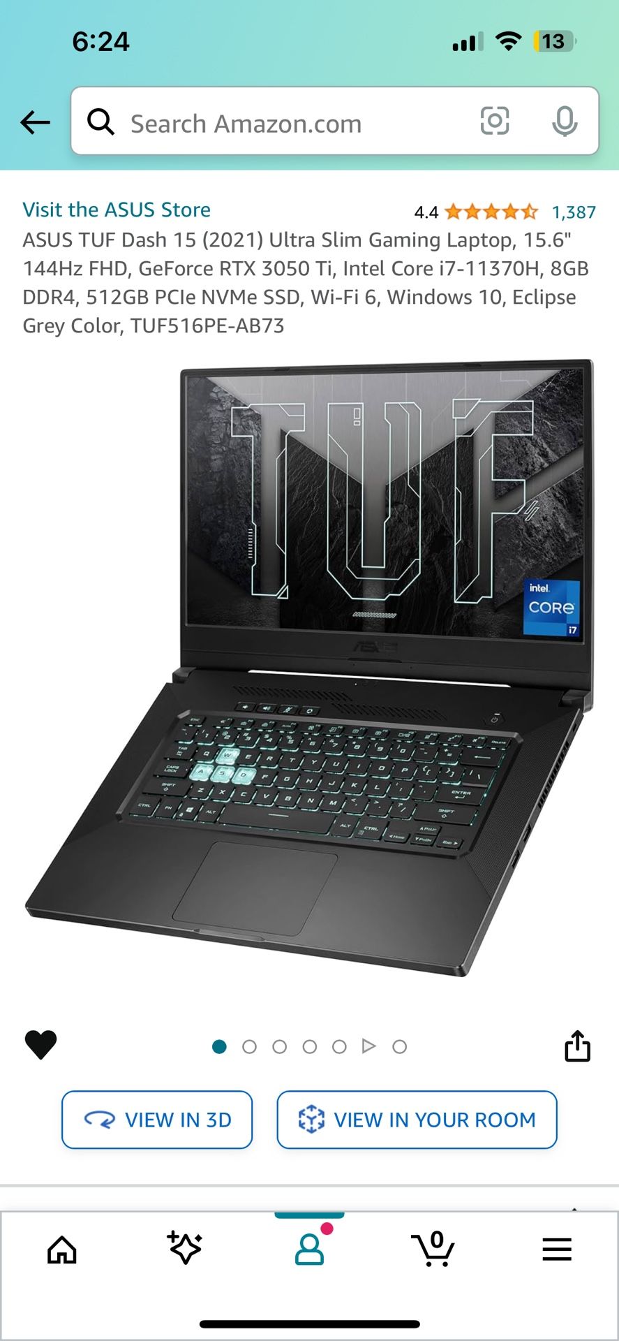 ASUS TUF Dash 15 (2021) Ultra Slim Gaming Laptop