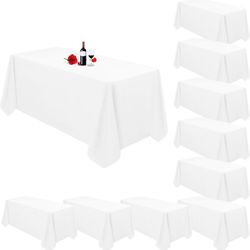 10 Pack White Tablecloths for 8 Foot Rectangle Tables 90 x 156 Inch, 8ft Rectangular Tablecloth White Linen Table Cloths Stain and Wrinkle Resistant W