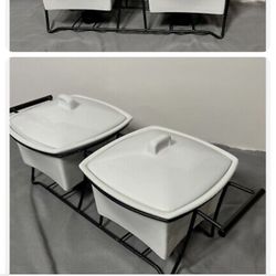 B Smith Double 1.5 Qt Porcelain Warmer Oven To Table